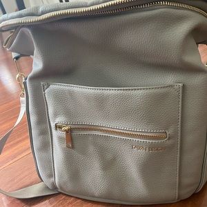 Fawn Design Baby Bag in Taupe Gray with Gold Hardware